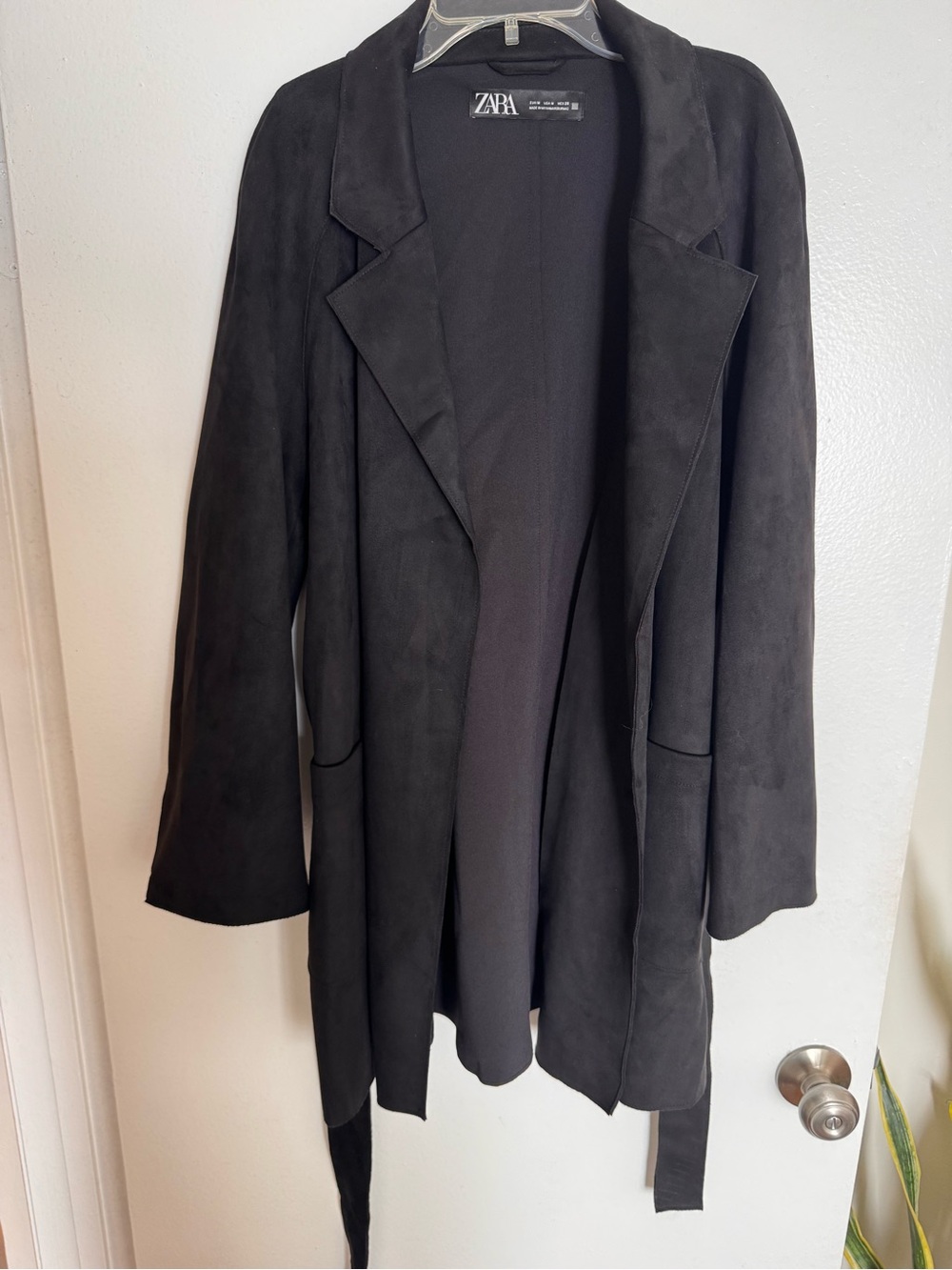 ZARA Black Open-Front Long Trench Coat